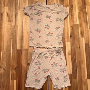 Beezizze Kids Strawberry Bamboo Viscose Ribbed Pajama Set Tan Red Size 6